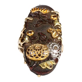 A shakudo and 14k gold ring