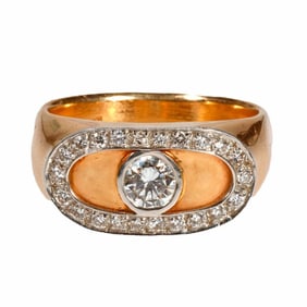 A diamond, 14k gold and platinum ring