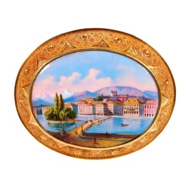 A Victorian painted enamel and 14k gold brooch