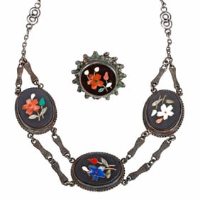 Vintage Pietra Dura Necklace, with a French Glass Box