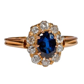 Antique sapphire, diamond and 14k gold ring