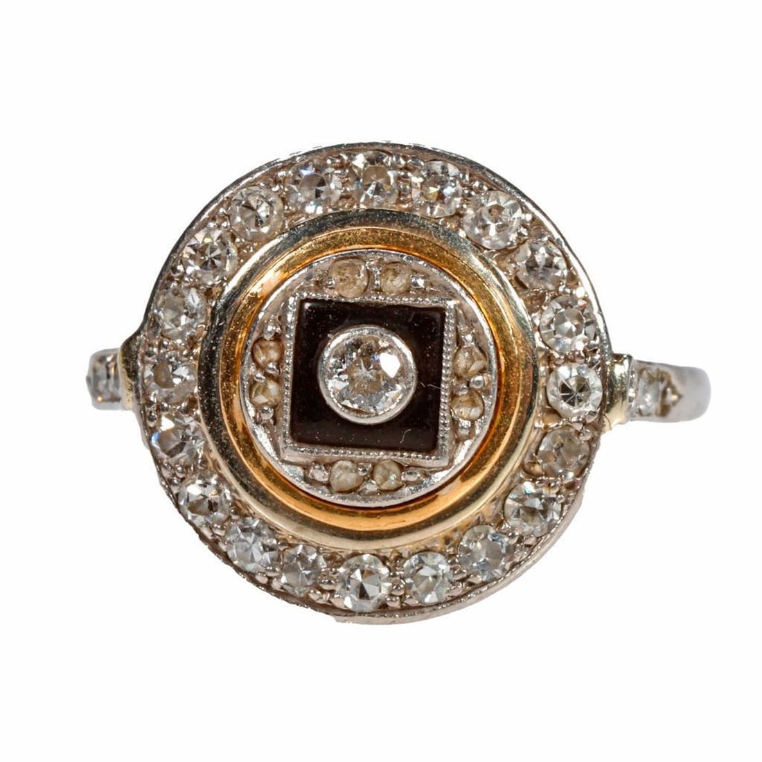 An antique diamond, onyx and 14k bi-color gold ring (1 of 2)