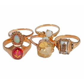 A group of gem-set and 10k gold rings