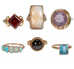 A group of gem-set and 14k gold rings