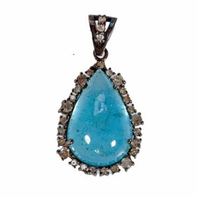 An aquamarine, diamond & blackened silver pendant