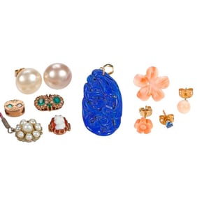 A group of stone, 10k and 14k gold jewelry