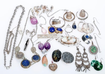 A group of stone-set and silver jewelry