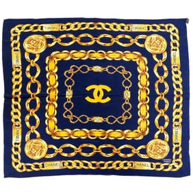 Chanel Silk Scarf, Gold Chain/Navy Blue