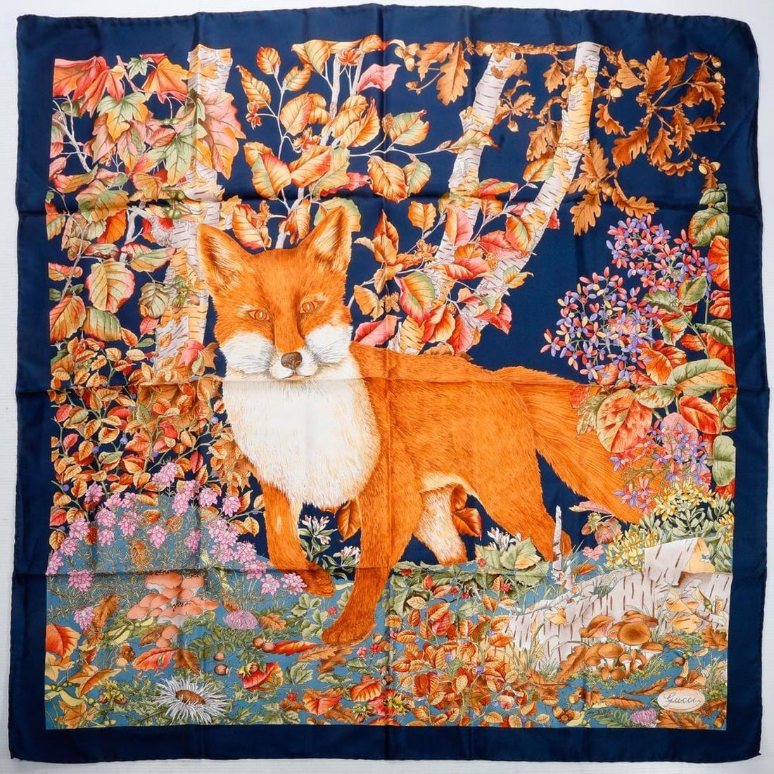Gucci Silk Scarf, Fox in Fall Foliage (1 of 2)