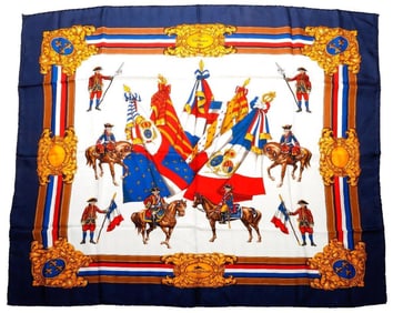 Longchamps "La Celebration 1789" Silk Scarf, with another