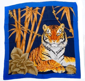 Two Ferragamo Silk Scarves, Tiger/Leopard