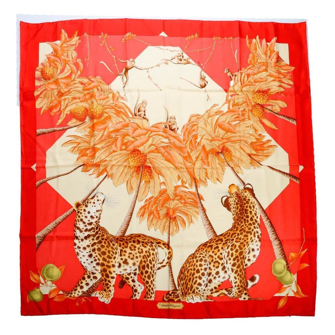 Two Ferragamo Silk Scarves, Leopards/Flora and Fauna (1 of 5)