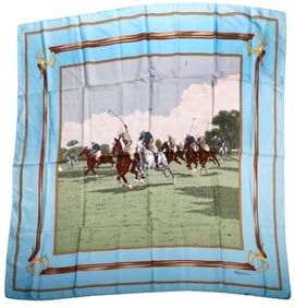 Two Ralph Lauren Silk Scarves, Polo Field/Royal Blue