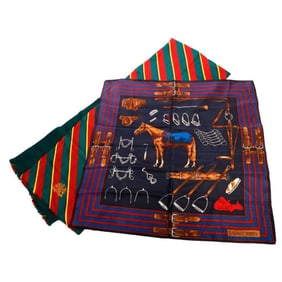 Two Ralph Lauren Silk Scarves, Collegiate/Equestrian