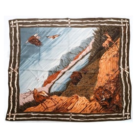 Two Ralph Lauren Silk Scarves, Bears/Bucks/Fishing