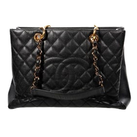 Vintage Chanel Black Quilted Caviar Tote