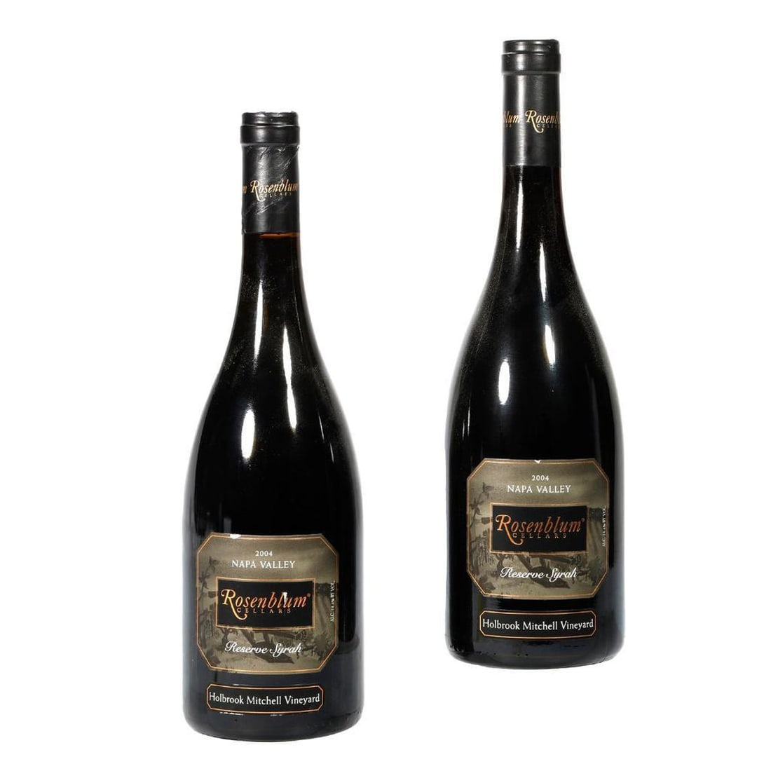 Case Rosenblum Cellars Mitchell Vineyards Reserve Syrah 2004: Please note that Turner Auctions + Appraisals does not guarantee the condition of this estate wine as it is uncertain whether the wine was previously stored in adequate climate controlled conditions.