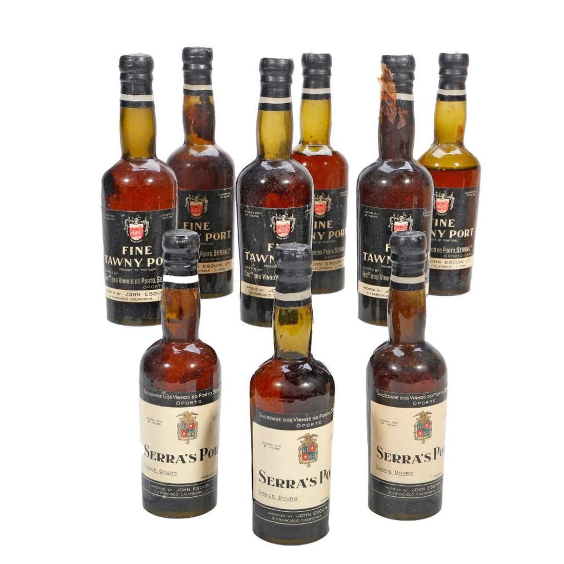 Collection of Vintage Port Mini Bottles (9): Comprising six 3.4 oz. bottles of Fine Tawny Port; together with three 3.4 oz. bottles of Serra's Porto. All Produced in Portugal, and imported by John Esquin, Ltd., San Francisco, California.