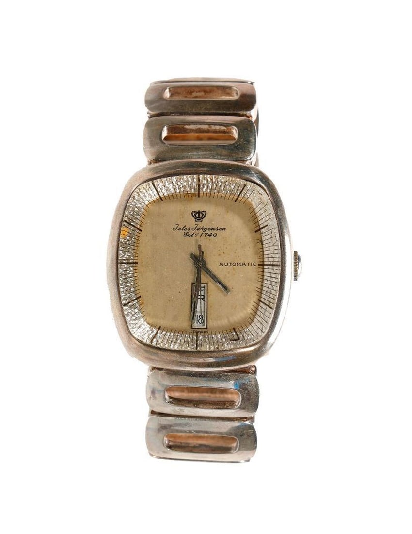 Vintage Jules Jurgensen Automatic Watch: A Vintage Jules Jurgensen Automatic sterling silver watch. NOTE: All clocks are in vintage condition and are sold as is regardless of functionality. Please examine the provided photos to thoroughly