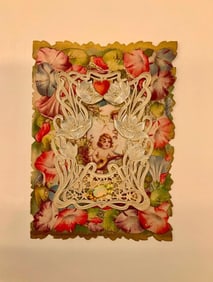 Vintage valentine card: cherubs and flowers