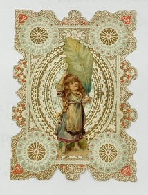 Vintage valentine card: girl with leaf
