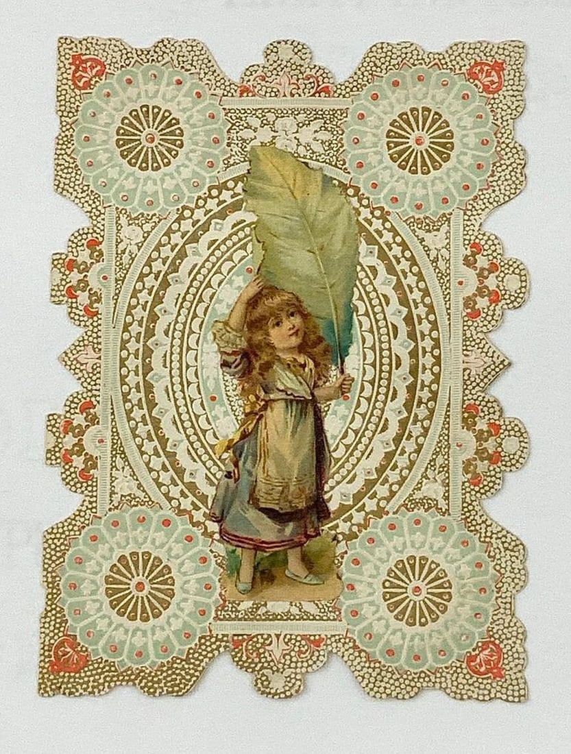 Vintage valentine card: girl with leaf (1 of 1)