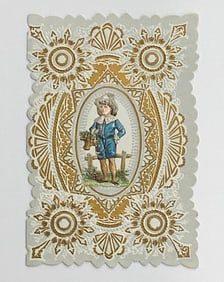 Vintage valentine card: boy with flowers