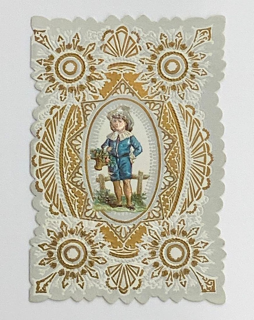 Vintage valentine card: boy with flowers (1 of 1)