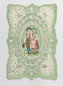 Vintage valentine card: green with boy and girl