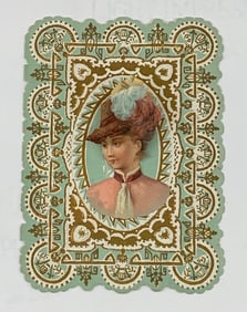Vintage valentine card: woman in brown hat