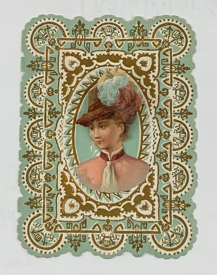 Vintage valentine card: woman in brown hat (1 of 1)