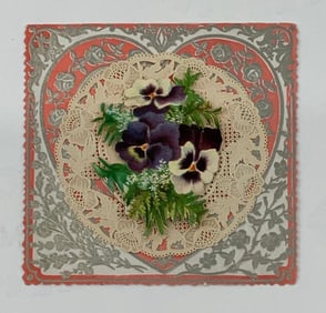Vintage valentine card: heart and pansies