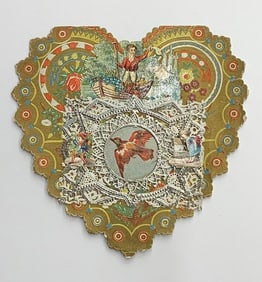 Vintage valentine card: heart with male figure in boat