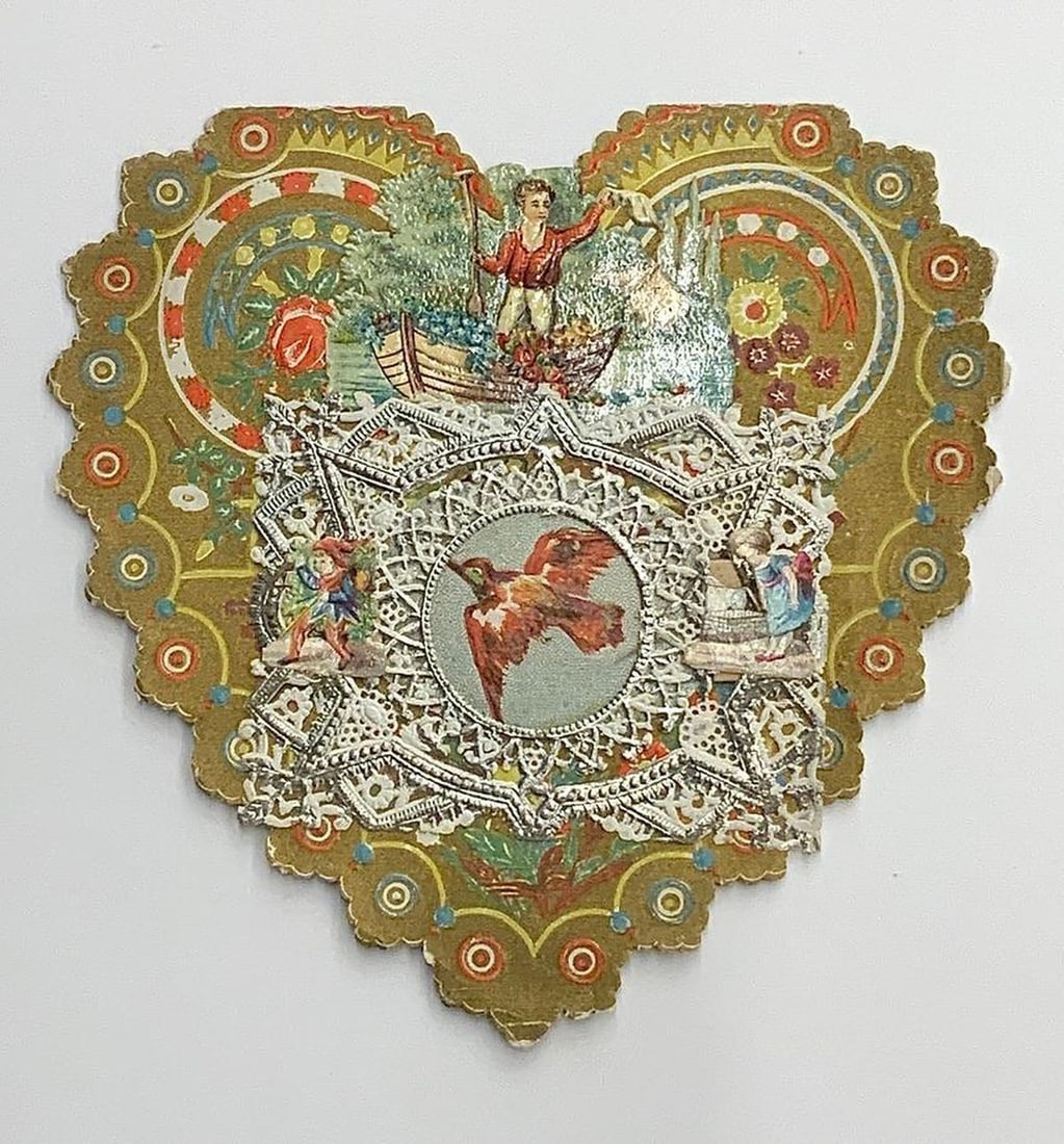 Vintage valentine card: heart with male figure in boat (1 of 1)