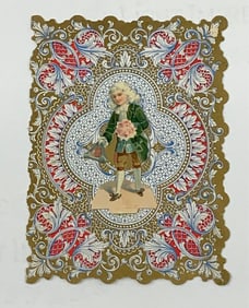 Vintage valentine card: male figure with flowers