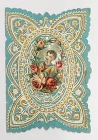 Vintage valentine card: boy with roses
