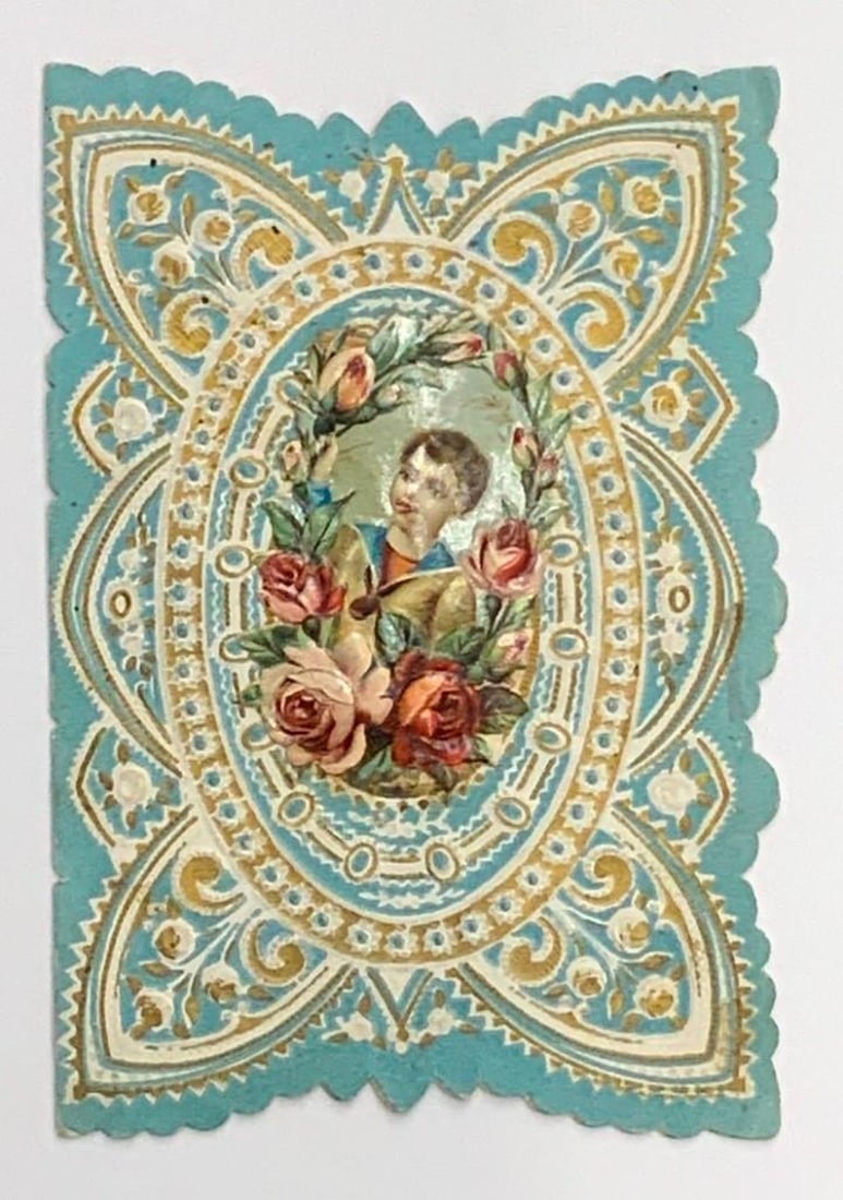 Vintage valentine card: boy with roses (1 of 1)