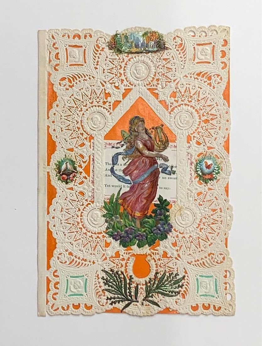 Vintage valentine card: female figure with lyre (1 of 1)