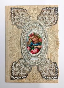 Vintage valentine card: girl and flowers