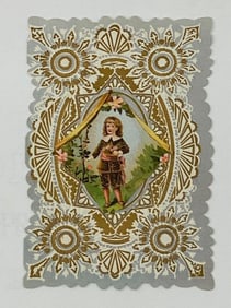 Vintage valentine card: boy holding flowers