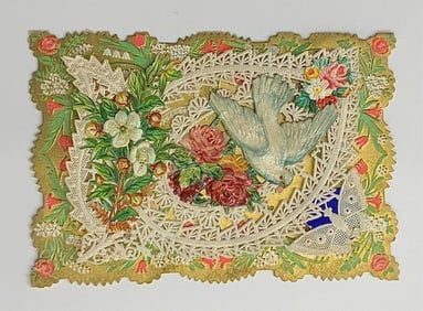 Vintage valentine card: dove and flowers