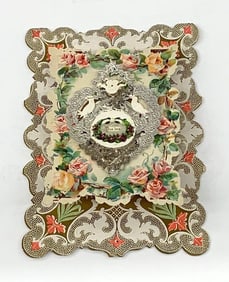 Vintage valentine card: two doves and cherubs