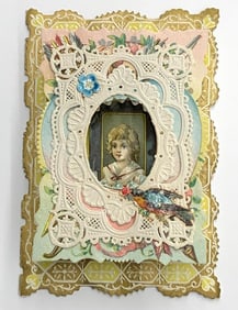 Valentine Card: girl with raised openwork frame