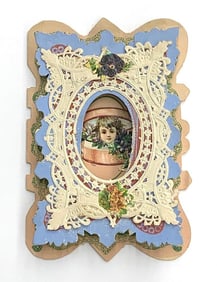 Valentine Card: girl with raised openwork frame, blue