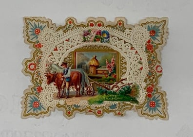 Greeting Card: farm scene with raised openwork frame