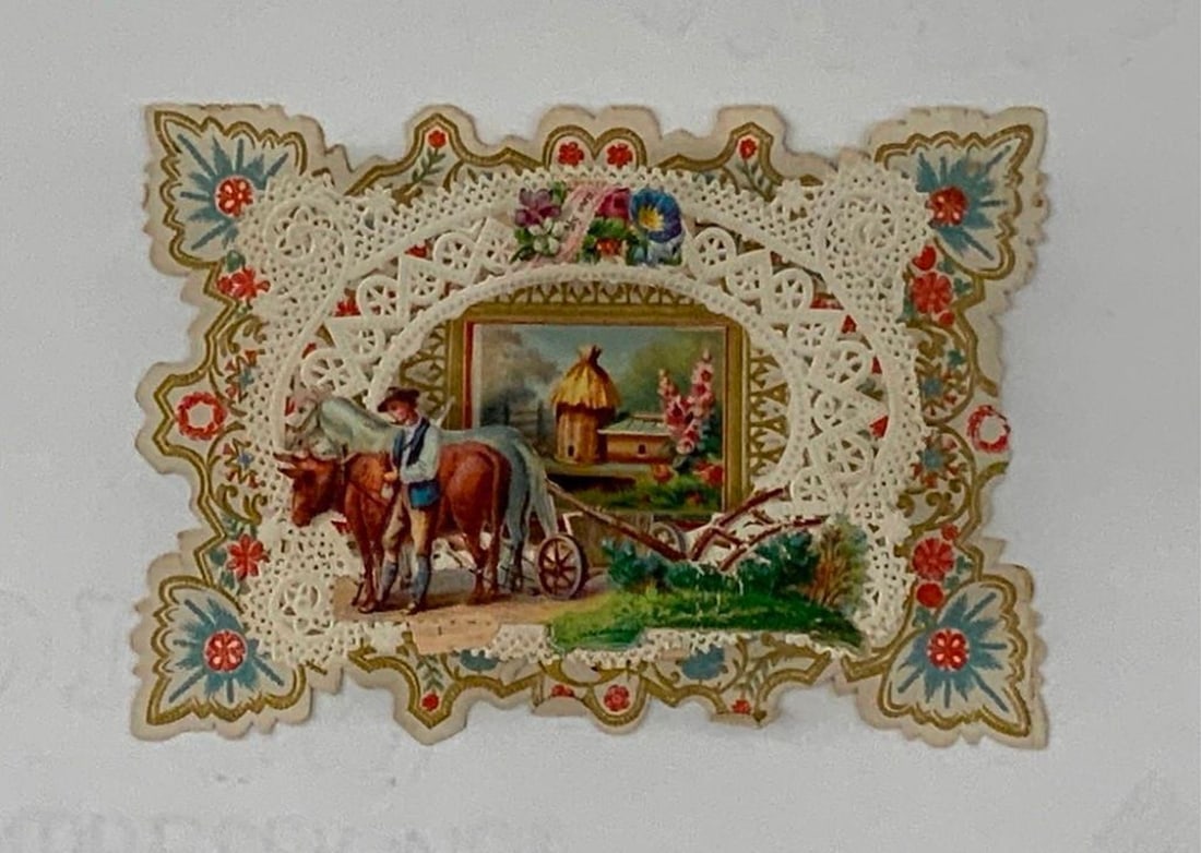 Greeting Card: farm scene with raised openwork frame (1 of 1)