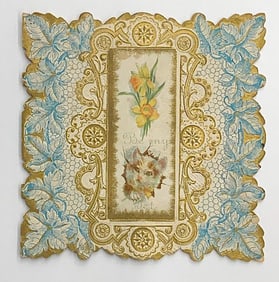 Valentine Card: daffodils and cat, "Be My Pet"