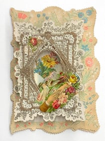 Valentine Card: flowers, hands, birds with raised frame