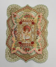 Valentine Card: female figure with raised openwork frame, green