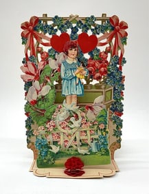 Valentine Card: pop-up with girl in flower garden